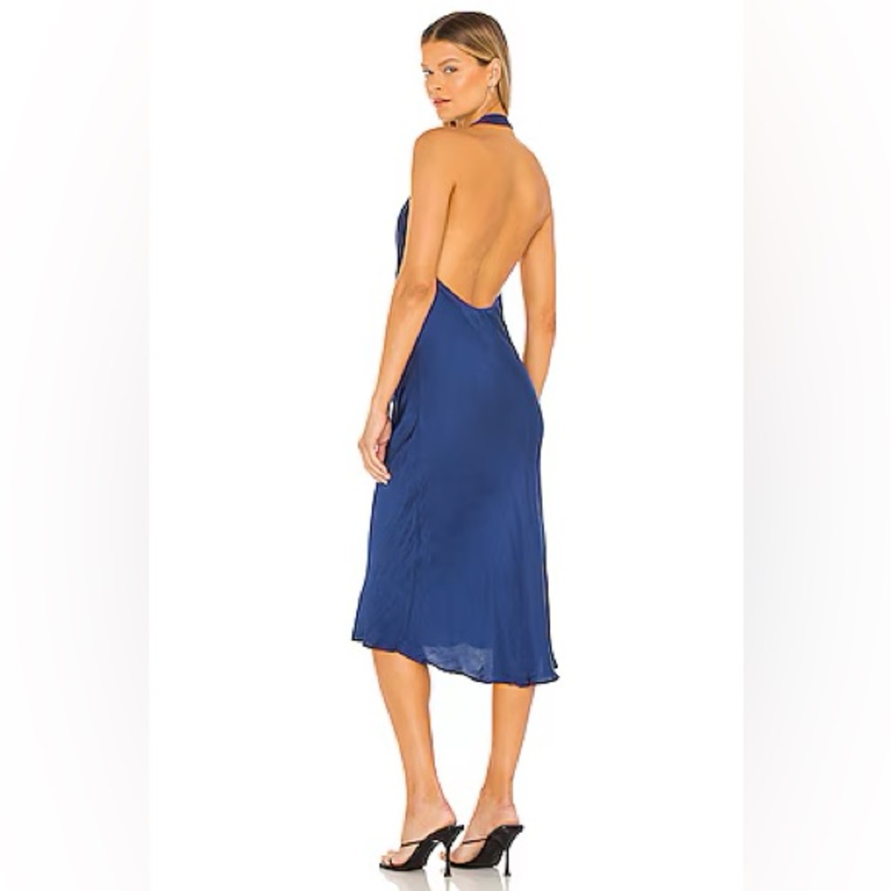 Blue Rebel satin halter dress -cowl neck backless